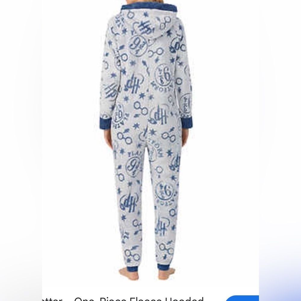 Harry Potter Hogwarts Hooded One-Piece Footie Pajamas - Blue and White Size L